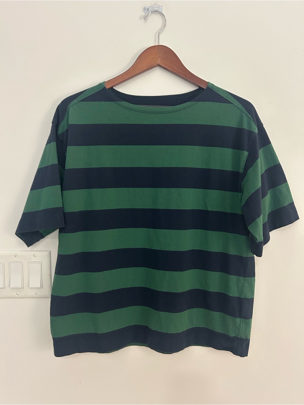 Everlane M Green Navy Striped Organic Cotton Tee Rugby Preppy 90s Minimalist